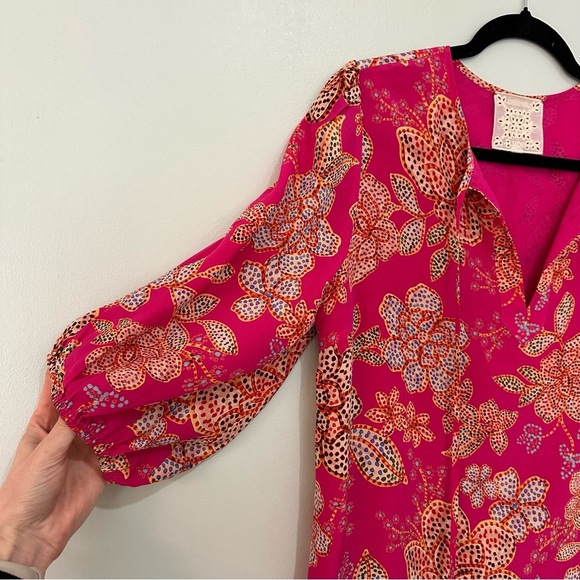 Johnny Was Vesna Floral 100% Silk Tunic Dress Pink Multi Boho Style Size Small - Picture 3 of 10